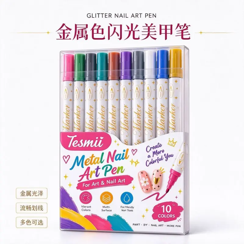 Wholesale Dual-tip Metal Marker Set Acrylic Paint Markers Professional Nail Art Drawing Pens