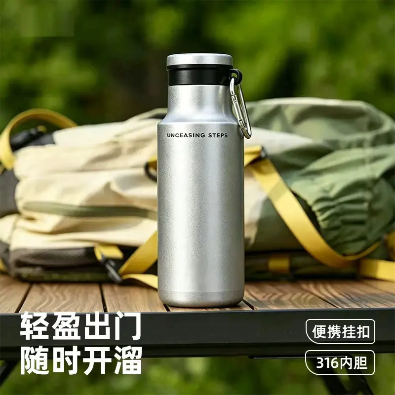 Erkek Spor Termos Bardak 316L Paslanmaz Çelik, Taşıma Askılı, Outdoor Su Şişesi