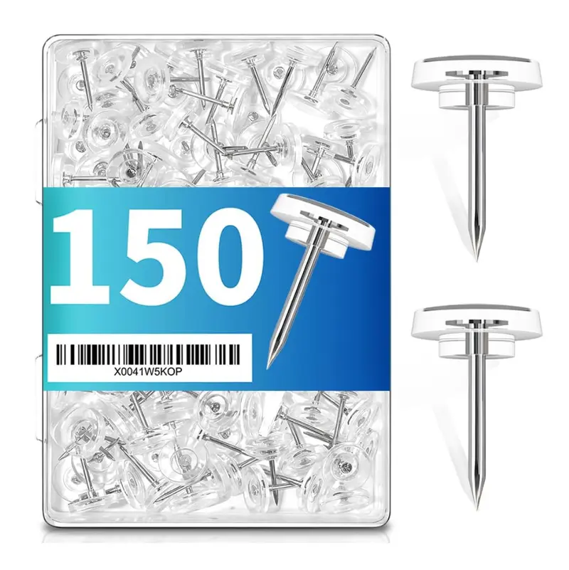 Colored Round Flat-Head Push Pins, 150 Pcs per Box, Transparent Black