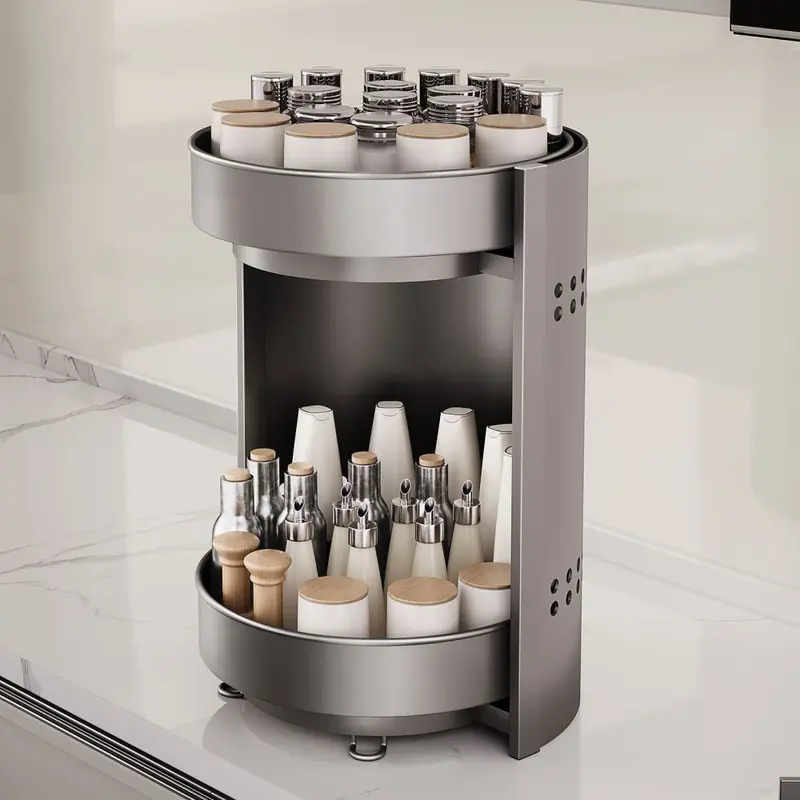 Countertop Corner Rotating Storage Rack Condiment Organizer Multi-functional Household Corner Oil Salt Sauce Vinegar Storage Shelf