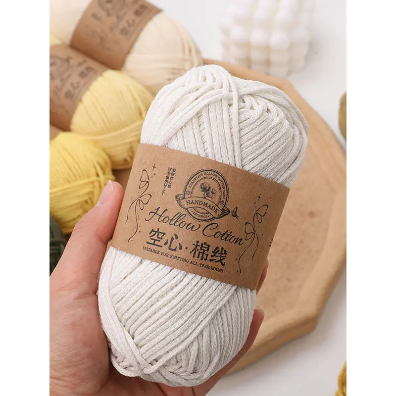 Hollow Cotton Knitting Yarn 2mm Stiff Round Thread for Crochet Bags and Hats