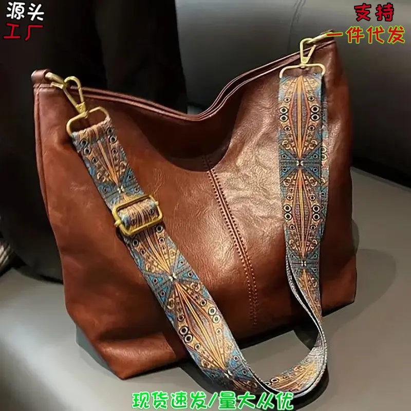 Avrupa ve Amerikan yeni moda taşınabilir omuz crossbody büyük kapasiteli kova çanta saf renk pu moda omuz kadın çantası satışa hazır