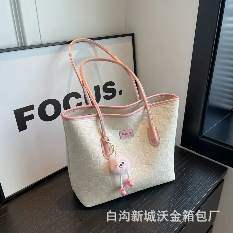 Women's Plaid Tote Bag, Large Capacity Single-Shoulder Handbag