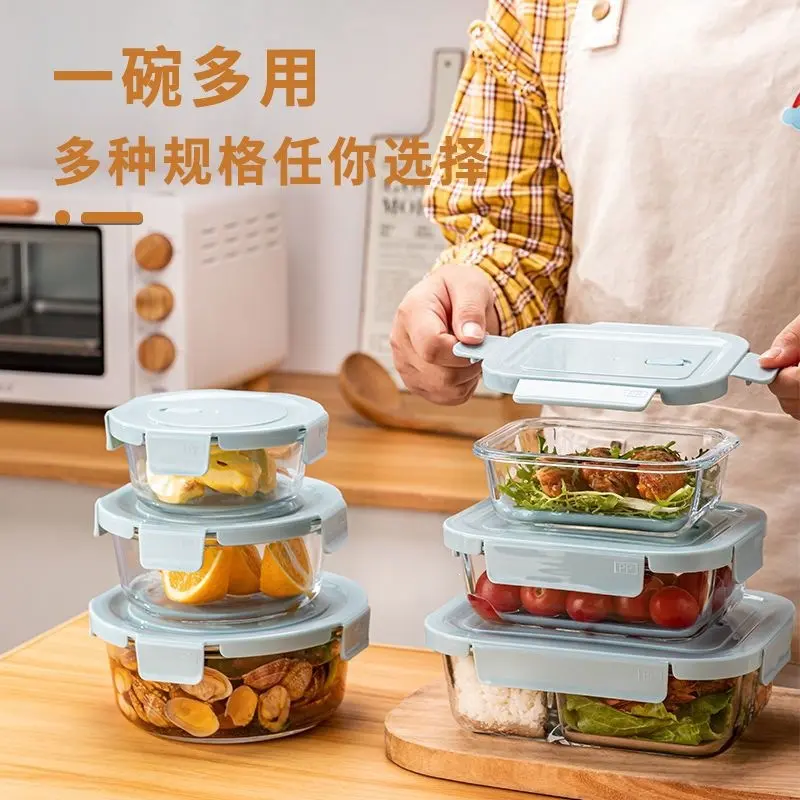 Mikrowellengeeignete Glas-Lunchbox mit Fächern, Bento-Box