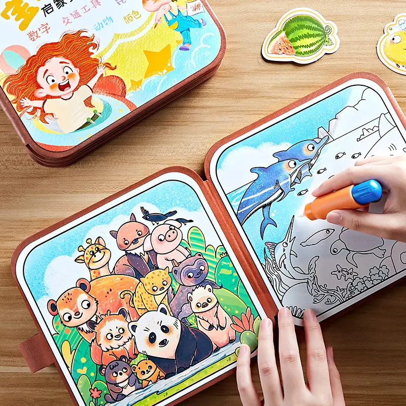 Kinder-Stoffbuch zum Wassermalen, wiederverwendbar, mit Klettstickern