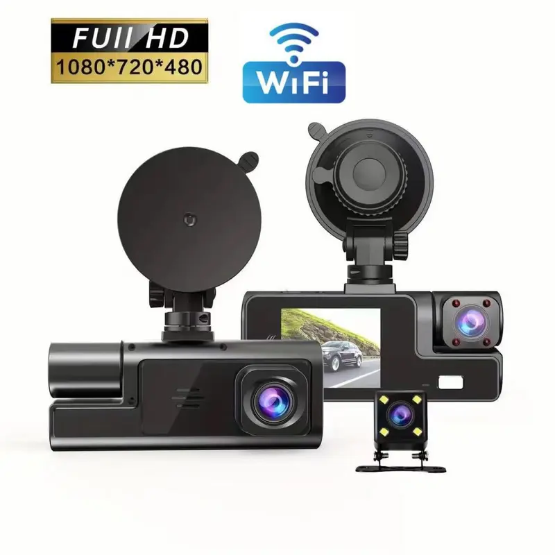Dashcam, 3-lens, Full HD backup camera, smartphone connected