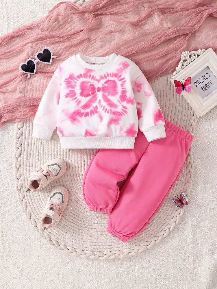 2026 Infant & Toddler Two-Piece Set, Bow Sweatshirt and Tapered Pants