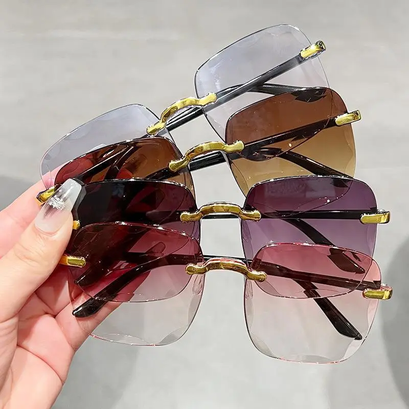 Women's Frameless Sunglasses, Large Face Style, Cut-Edge Lenses