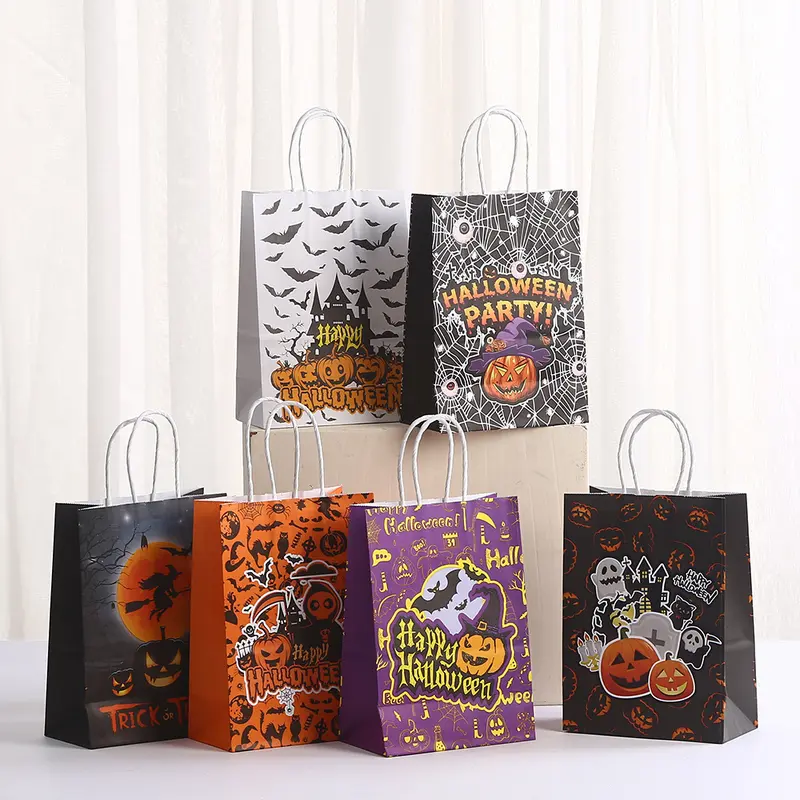 Halloween Printed Kraft Paper Gift Bag, Party Candy Bag