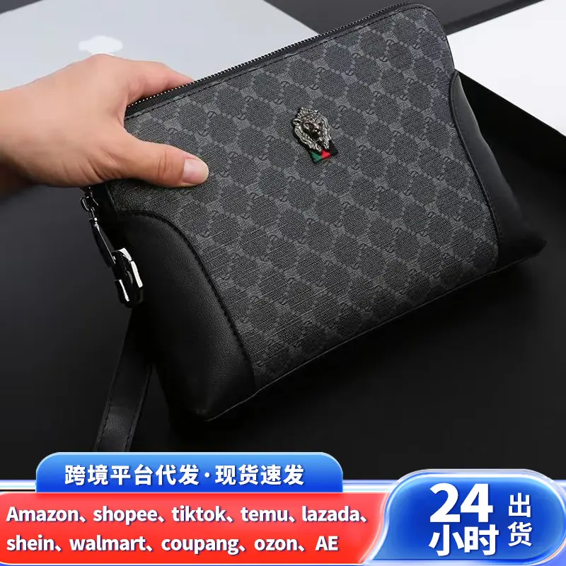 Men's Clutch with Combination Lock, Large Capacity Checkered Plaid Envelope Bag