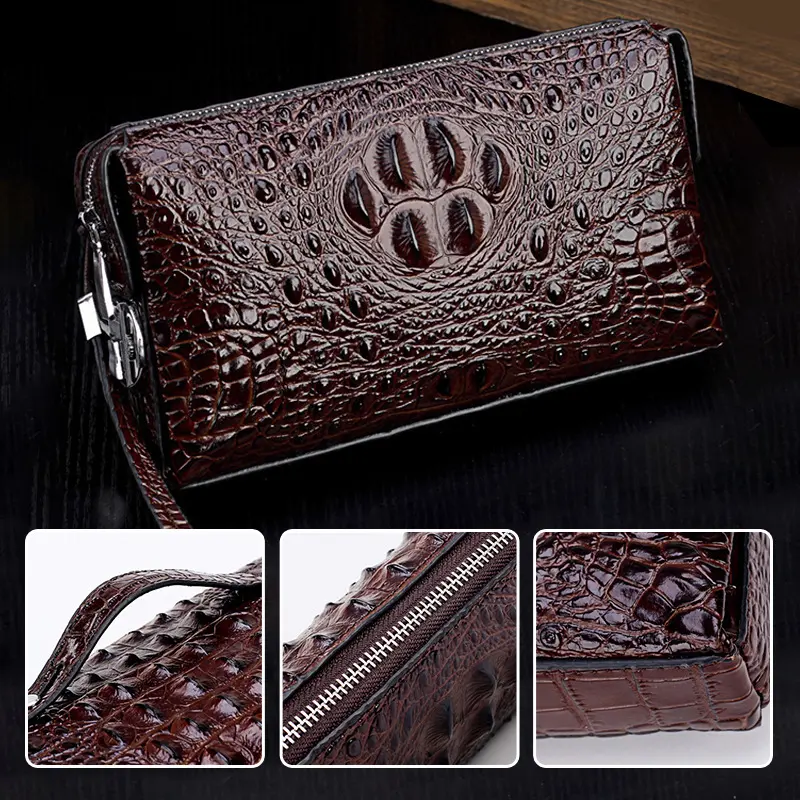 Crocodile Pattern Men's Clutch Bag, Lightweight, Large Capacity