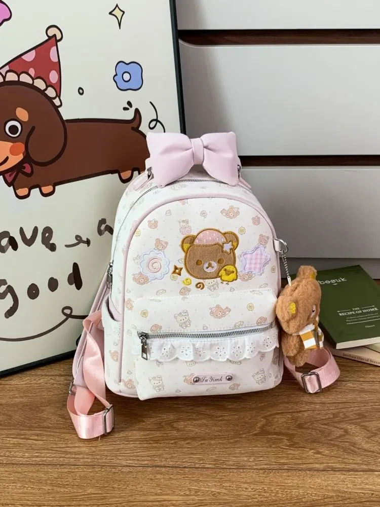 Women's Bear Design Bow Backpack 2026, Preppy Style for Students