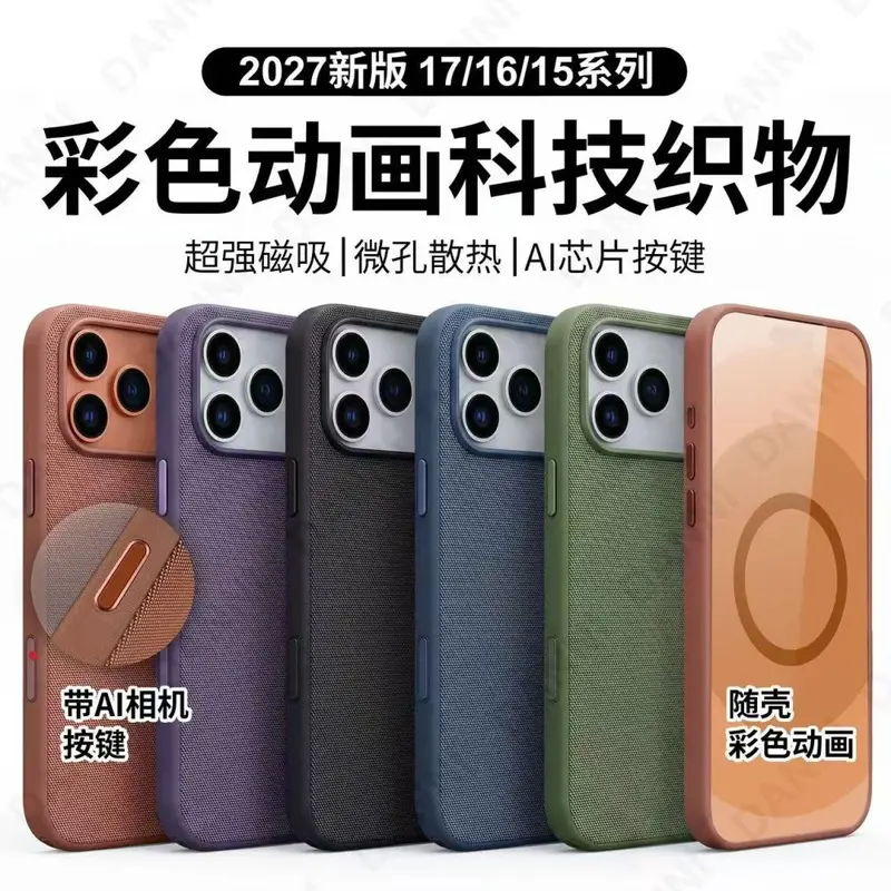 科技织物适用苹果iPhone17Promax/17pro手机壳彩色弹窗磁吸壳防油