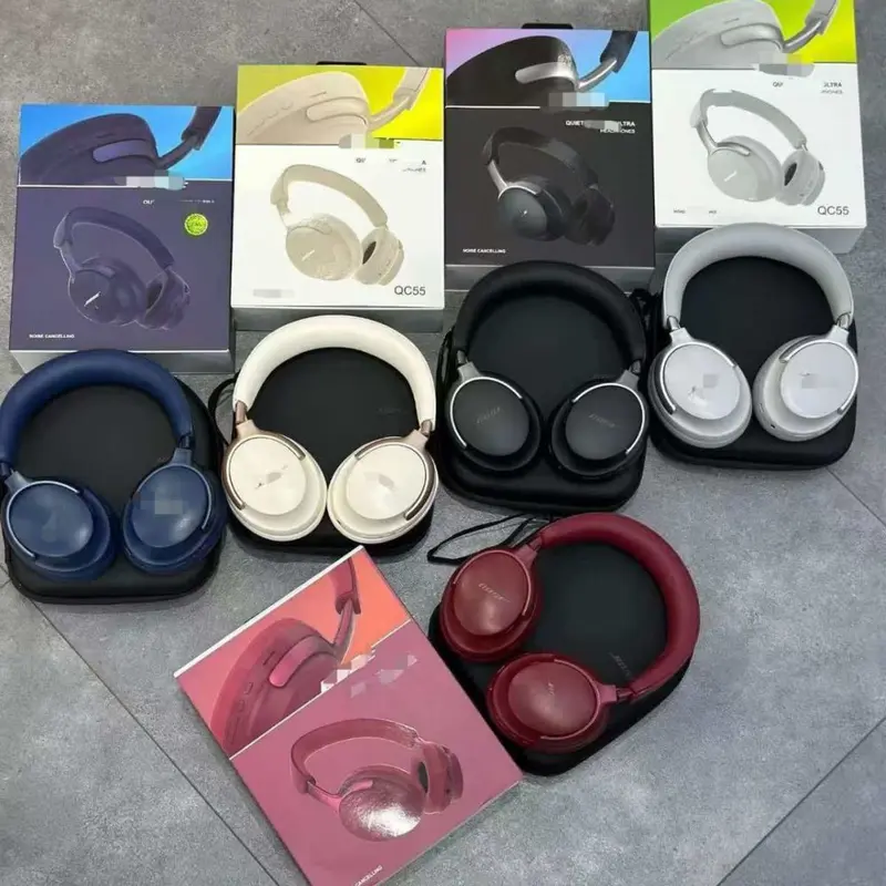 QC55 Bluetooth-Kopfhörer, faltbar, mit Ledertasche