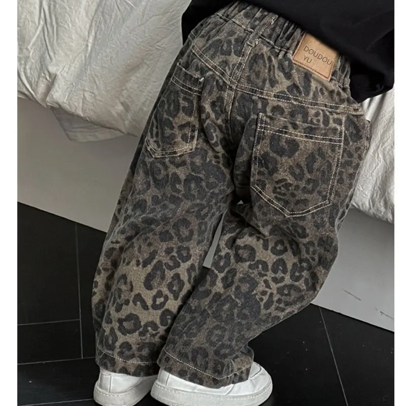Boys' Autumn Jeans, Leopard Print, Straight-Leg