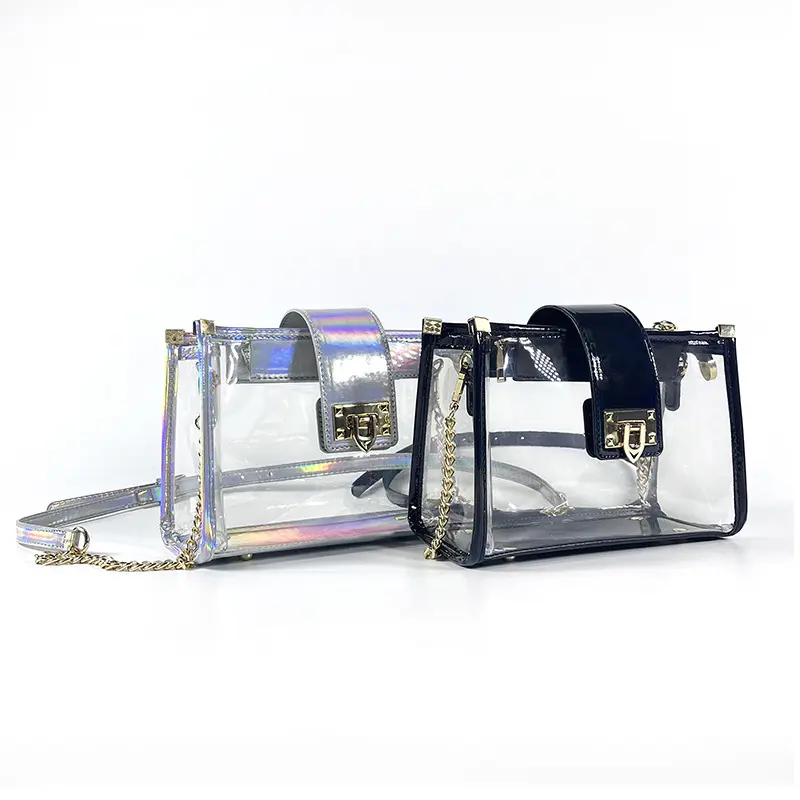 Neue durchsichtige PVC-Tasche Damentasche elegante Modehandtasche Lasersteuerung Schulter-Crossbody-Tasche modische Kettentasche kleine quadratische Tasche