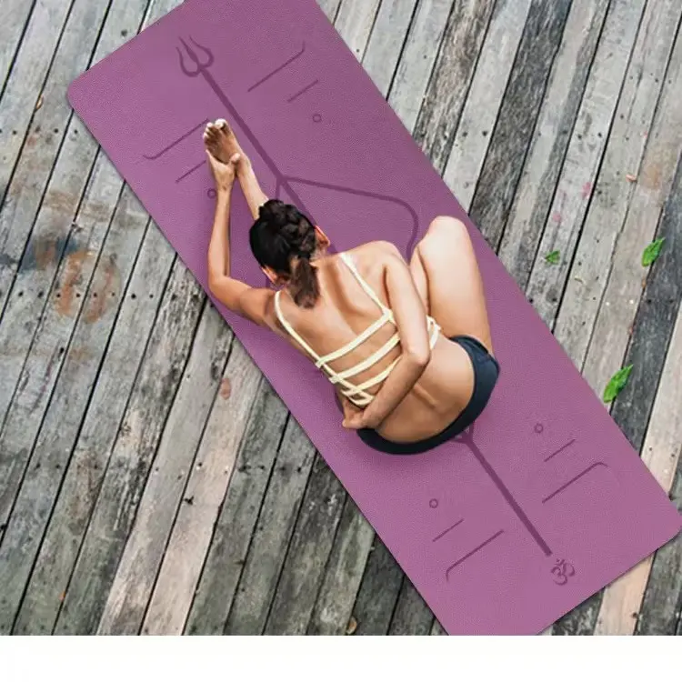 TPE yoga matı, pozisyon işaretli, karın egzersizi