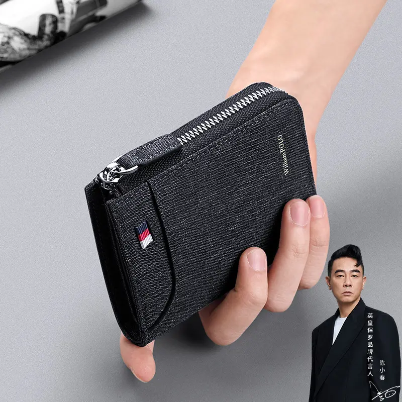 Yinghuang Paolo Men's Short Canvas Wallet with Multiple Card Slots and Coin Pocket