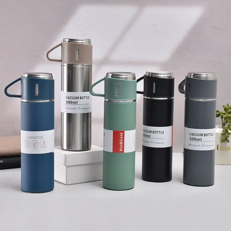 Vacuum Stainless Steel Thermos Cup Set, 1 Cup 3 Lids, Gift Box