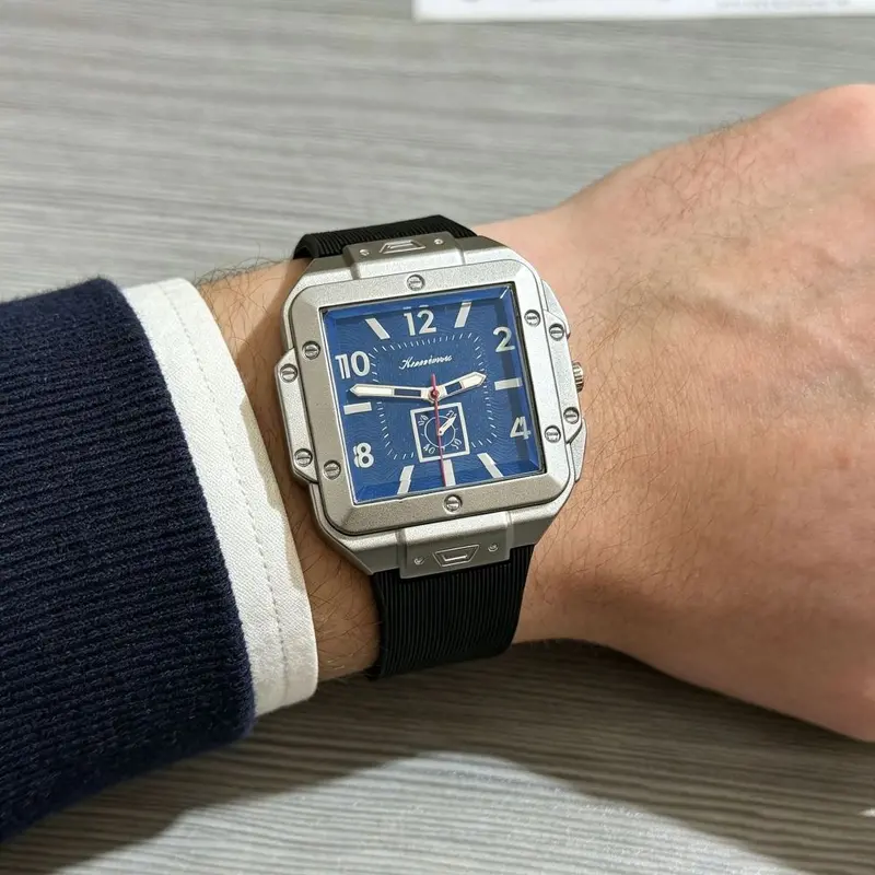 Kare quartz erkek saati, dijital kadran, silikon kayış