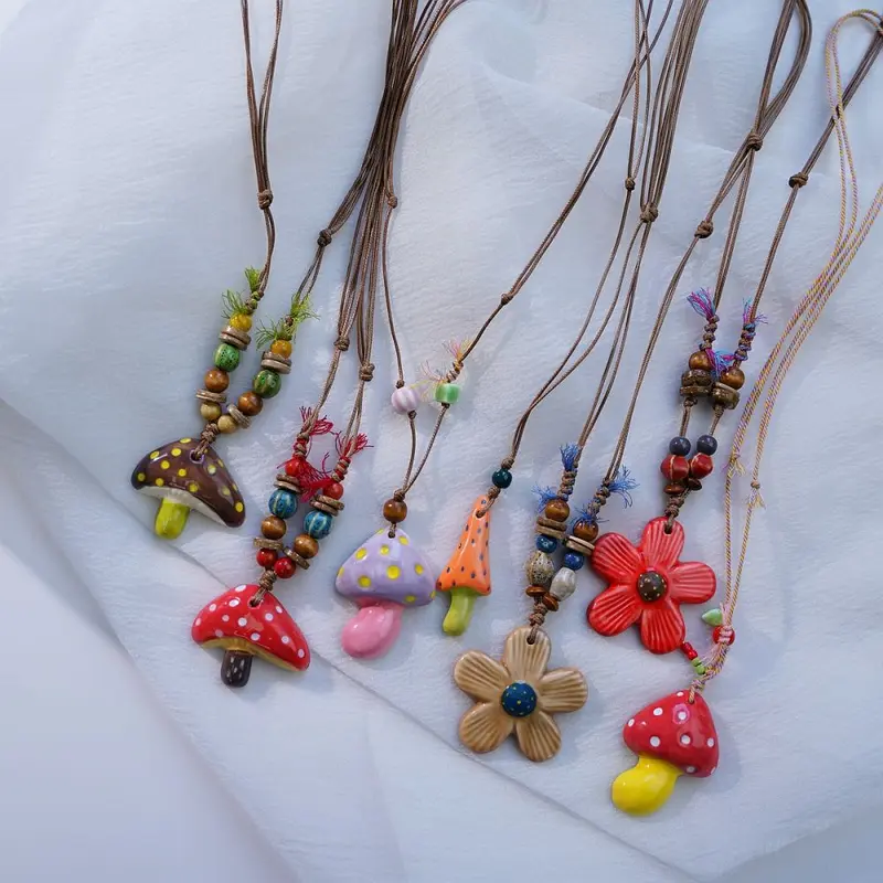 Jingdezhen Ceramic Mushroom Pendant Necklace