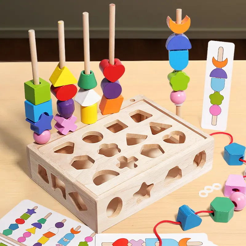 Children's Educational Bead Stringing and Shape Matching Toy