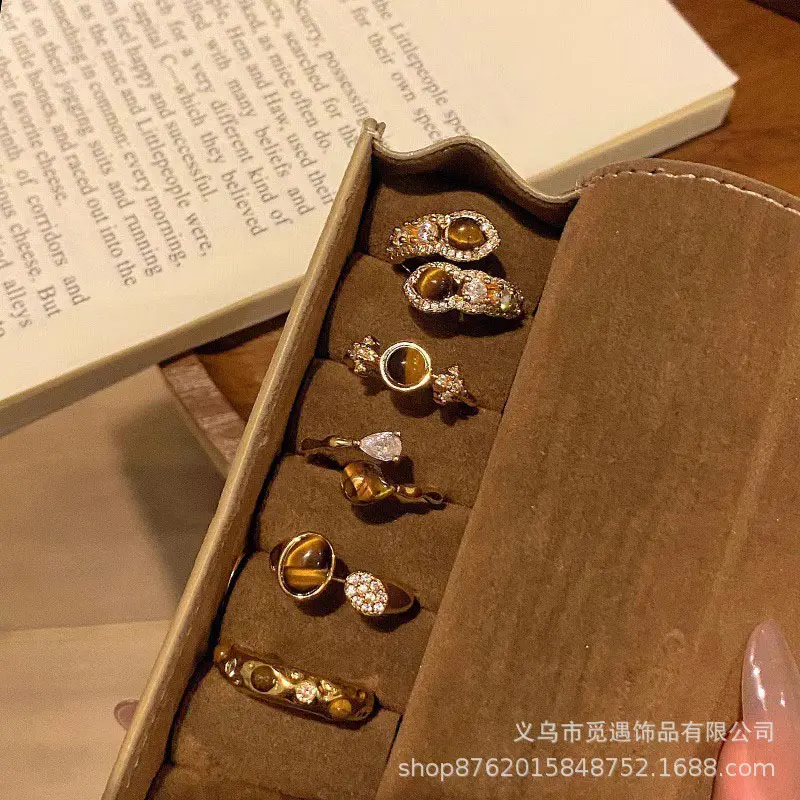 Tiger eye star water drop open ring