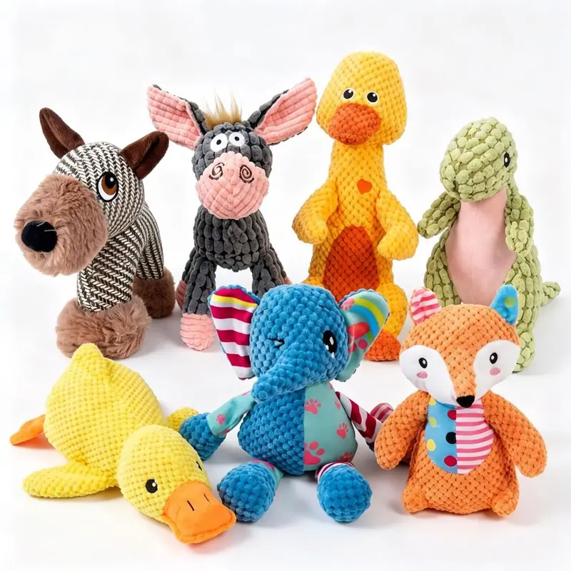Plush Fox and Elephant Pet Toy with Squeaker for Small Dogs