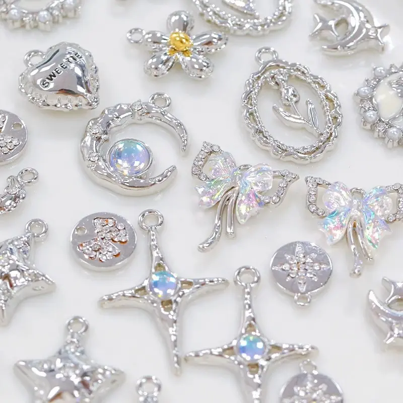 Silver Zircon Bow, Cross, Star and Rose Pendant for Handmade DIY Jewelry Making