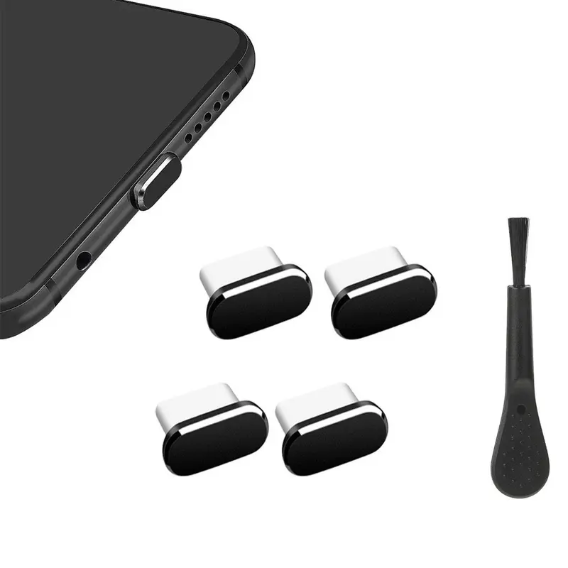 5 in 1 USB dust plug suitable for Type-C data connection port mobile phone charging port brushed metal dust plug