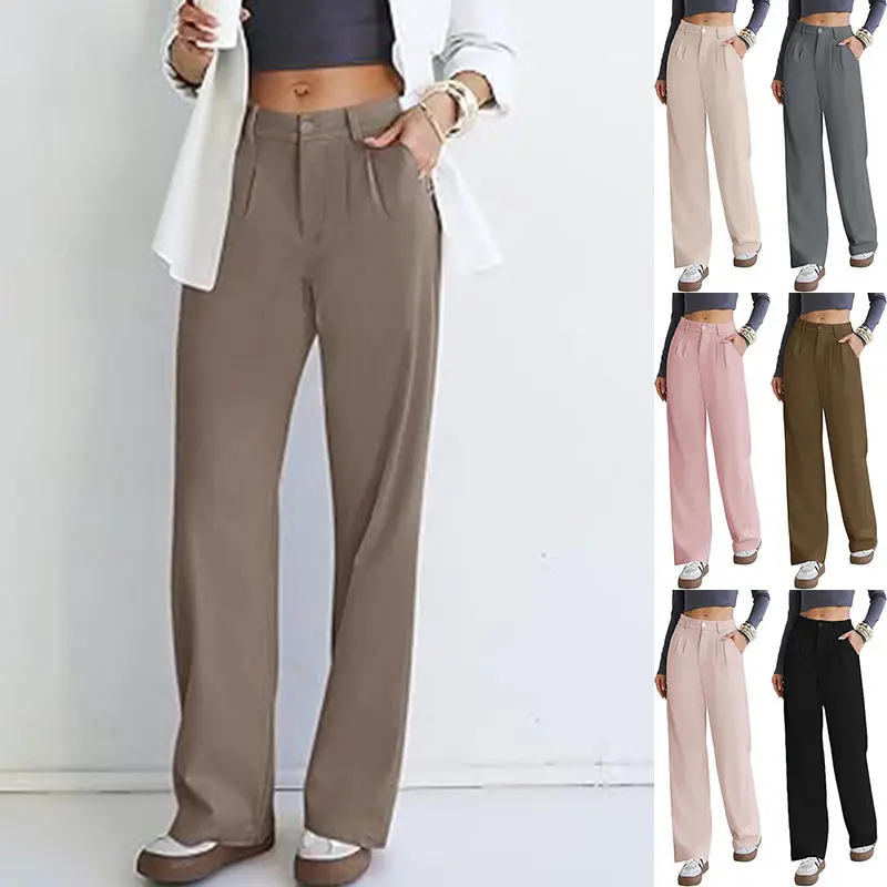 Damen-Stoffhose mit hohem Bund, gerades Bein, Herbst-Winter