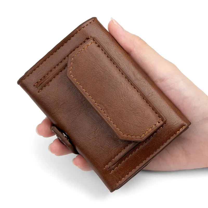 Men's Wallet Handbag with Snap-Button Coin Pocket and Multi-Card Slots