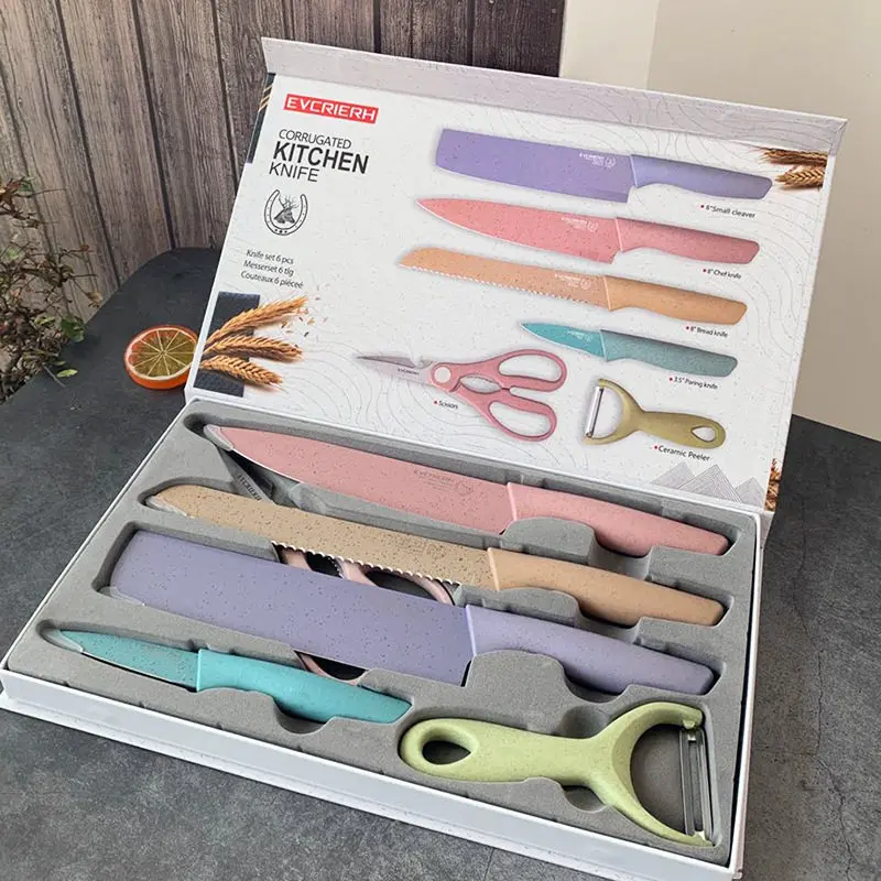 Macaroon stainless steel knife set, 6-piece, kitchen tools