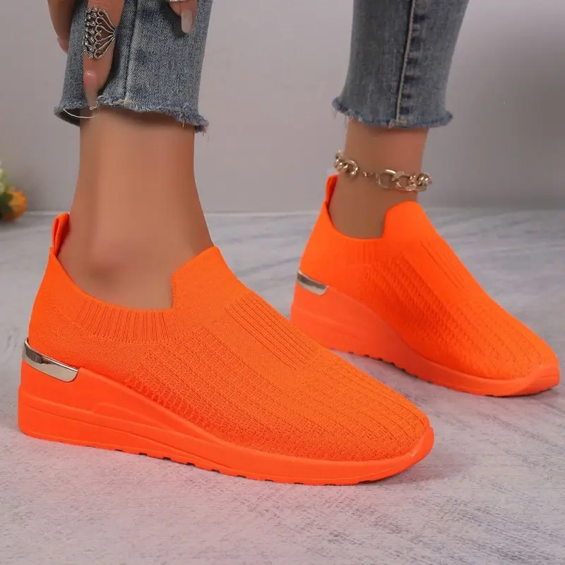 Plus Size Women's Sock Shoes, Breathable Mesh, Thick Sole, Colour Block