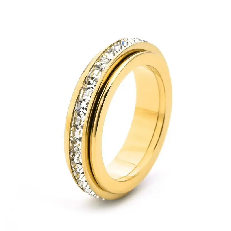 Live-Shopping-Bestseller minimalistischer drehbarer Solitär-Ring, 18k vergoldet, Zirkonia-Besatz, Titanstahl, Sternenhimmel-Ring für Damen