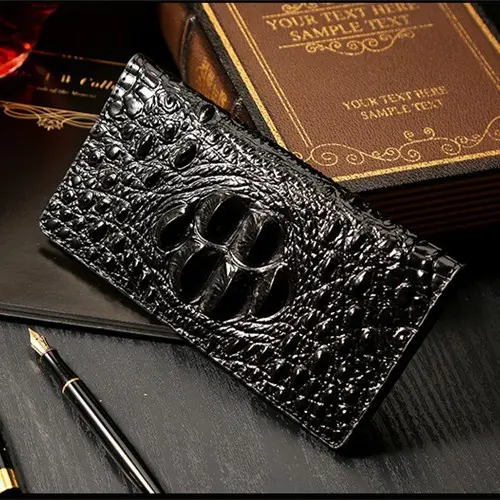 Crocodile Pattern Men's Long Zip Wallet, Large Capacity, Multi-Card Slots