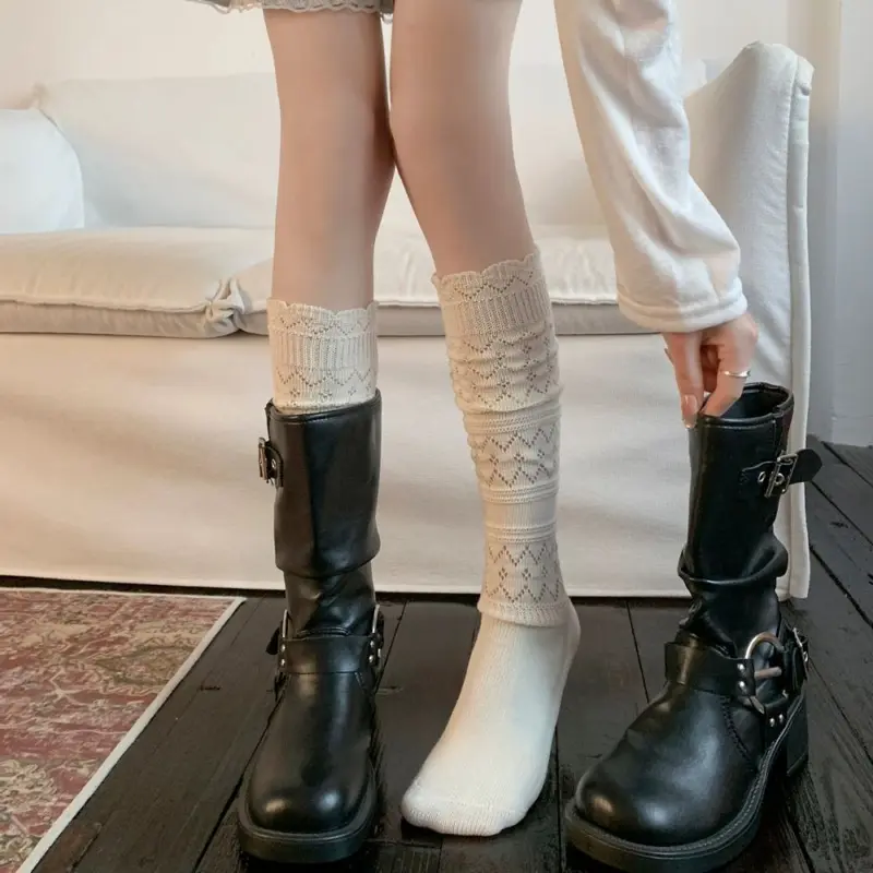Thin Lace Women's Long Socks, Japanese Style Hollow Vintage Boot Socks