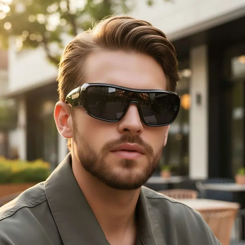 Oversize-Herrensonnenbrille mit einteiligen Gläsern im Retro-Stil und UV-Schutz
