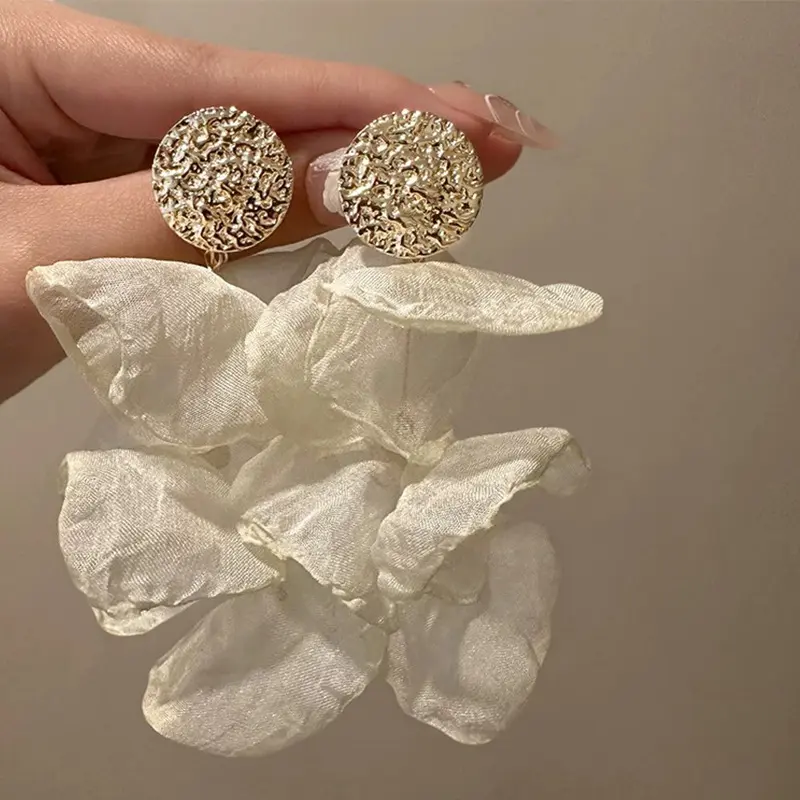 Chiffon Petal Earrings Vintage White Women's Style