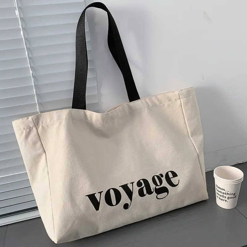 Leere Leinwandtasche, großes Fassungsvermögen, schlichte Reisetasche, bedruckte Yogatasche mit Buchstaben, Umhängetasche, Ins-Stil-Tasche, Schülerbuchtasche für Männer und Frauen.
