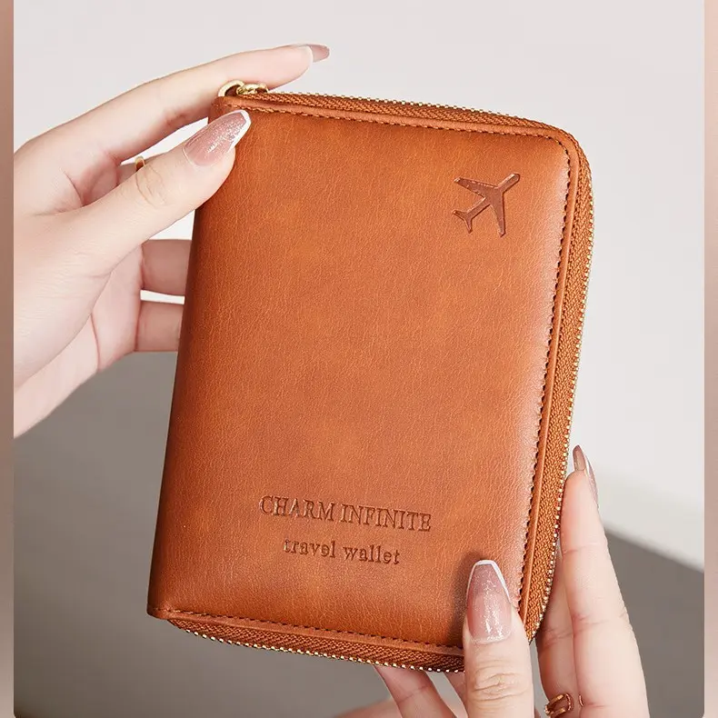 Passport Wallet Zipper Travel Document Pouch