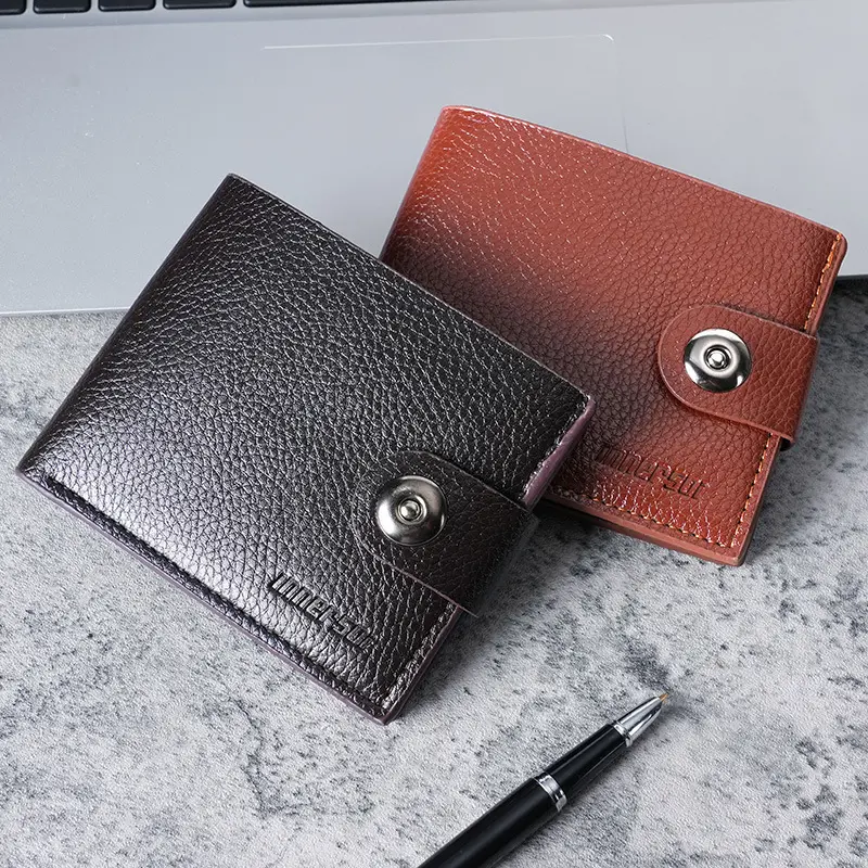 Short Men's Leather Wallet, Magnetic Snap, Zipper, Driver's License Slot