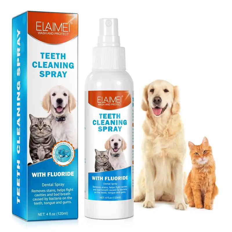 Спрей для ухода за полостью рта домашних животных ELAIMEI для трансграничной торговли: устранение неприятного запаха изо рта, удаление зубного налёта, предотвращение кариеса, освежение дыхания, 120 мл