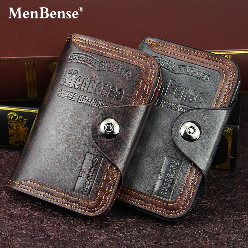 Men's short wallet with magnetic buckle, large capacity tri-fold daily wallet