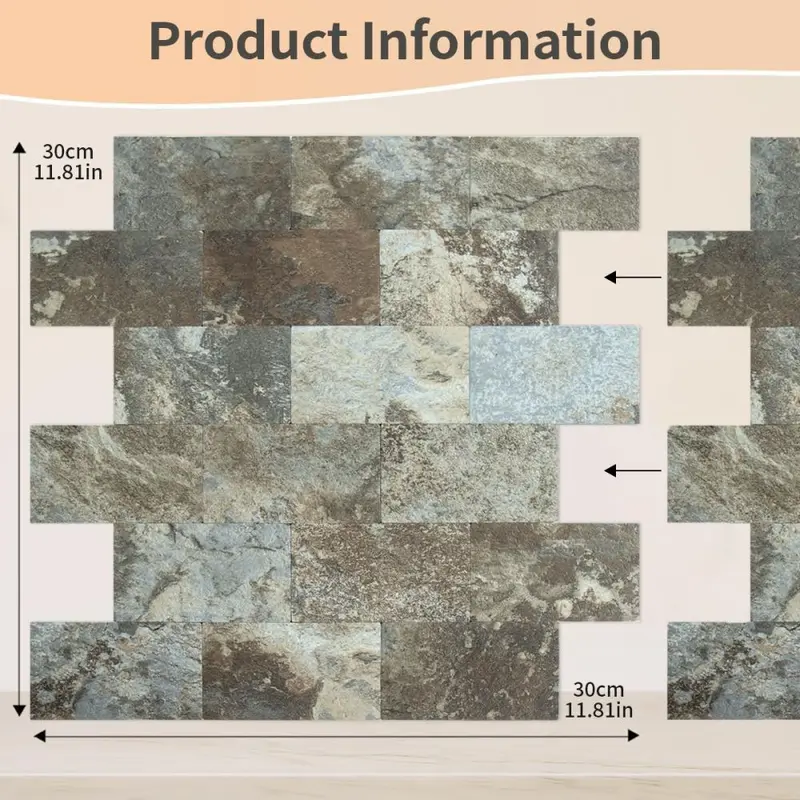 Thick PVC Self-Adhesive Wall Tile, Stone Look, 30x30 cm, Light Brown