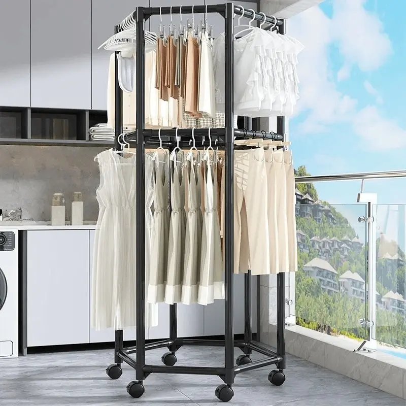 Rotating Balcony Clothes Drying Rack, Sliding, Hexagonal