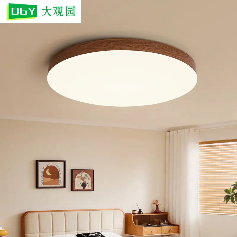 Vintage-Style Bedroom Ceiling Light, Walnut Wood, Ultra-Thin Round LED Fixture 125L
