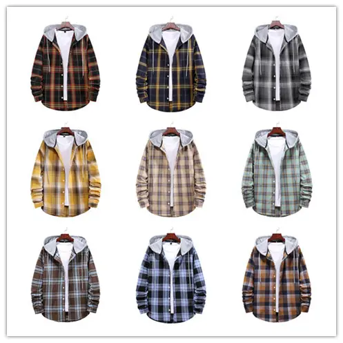 Men's Loose Plaid Hooded Shirt, Plus Size