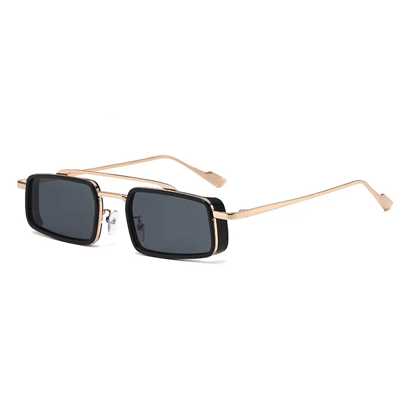 Retro-Sonnenbrille mit dickem Metall-Eckrahmen, Unisex