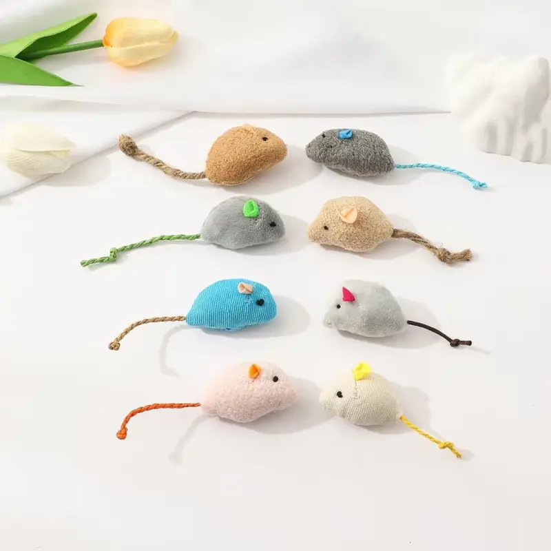 Plush Mouse Toy Set with Feathers, Scratch and Bite Resistant Cat Toy, Catnip
